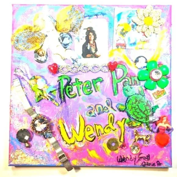 Wendy Gell Art, canvas, Peter Pan and Wendy , Cherub, turtle Marilyn Monroe,